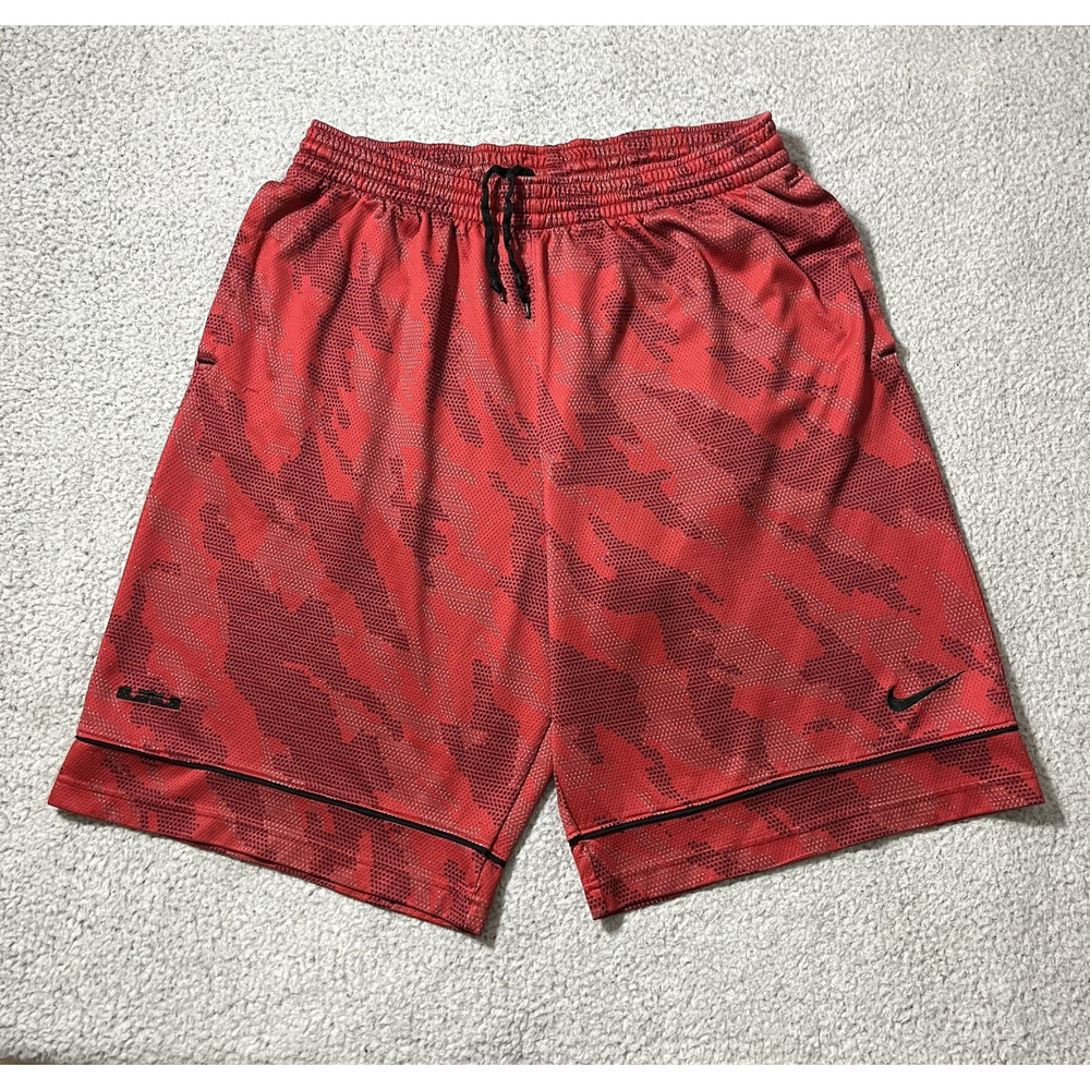 Nike Basketball Shorts Mens L Red Lebron James Geometric Training Drawstring